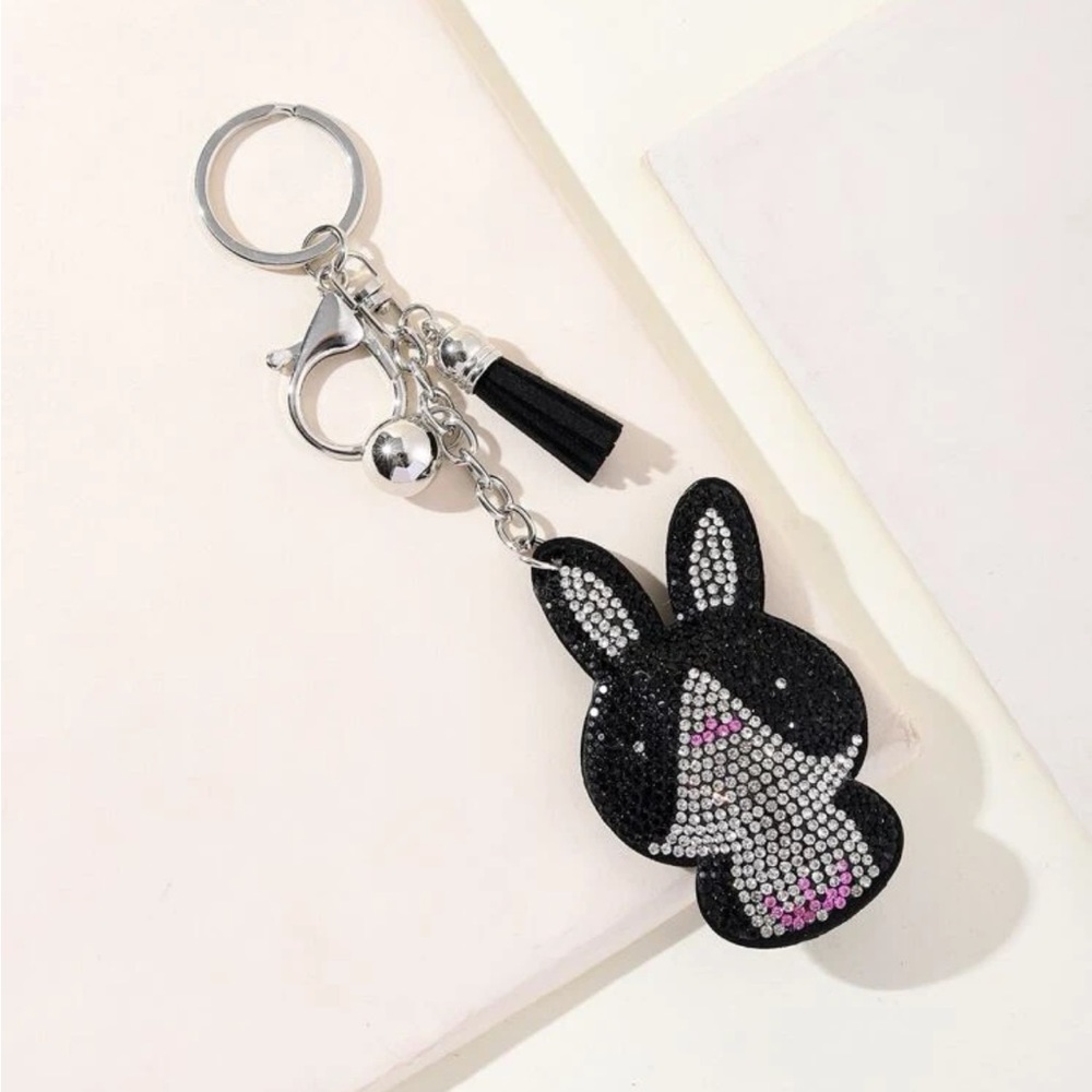 Rhinestone Bunny Keychain - Picture 2 of 4